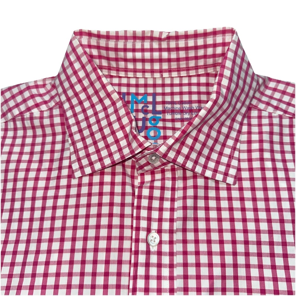 J McLaughlin Linen Shirt Mens Size M Pink Check Preppy‎ Long Sleeve Button Up